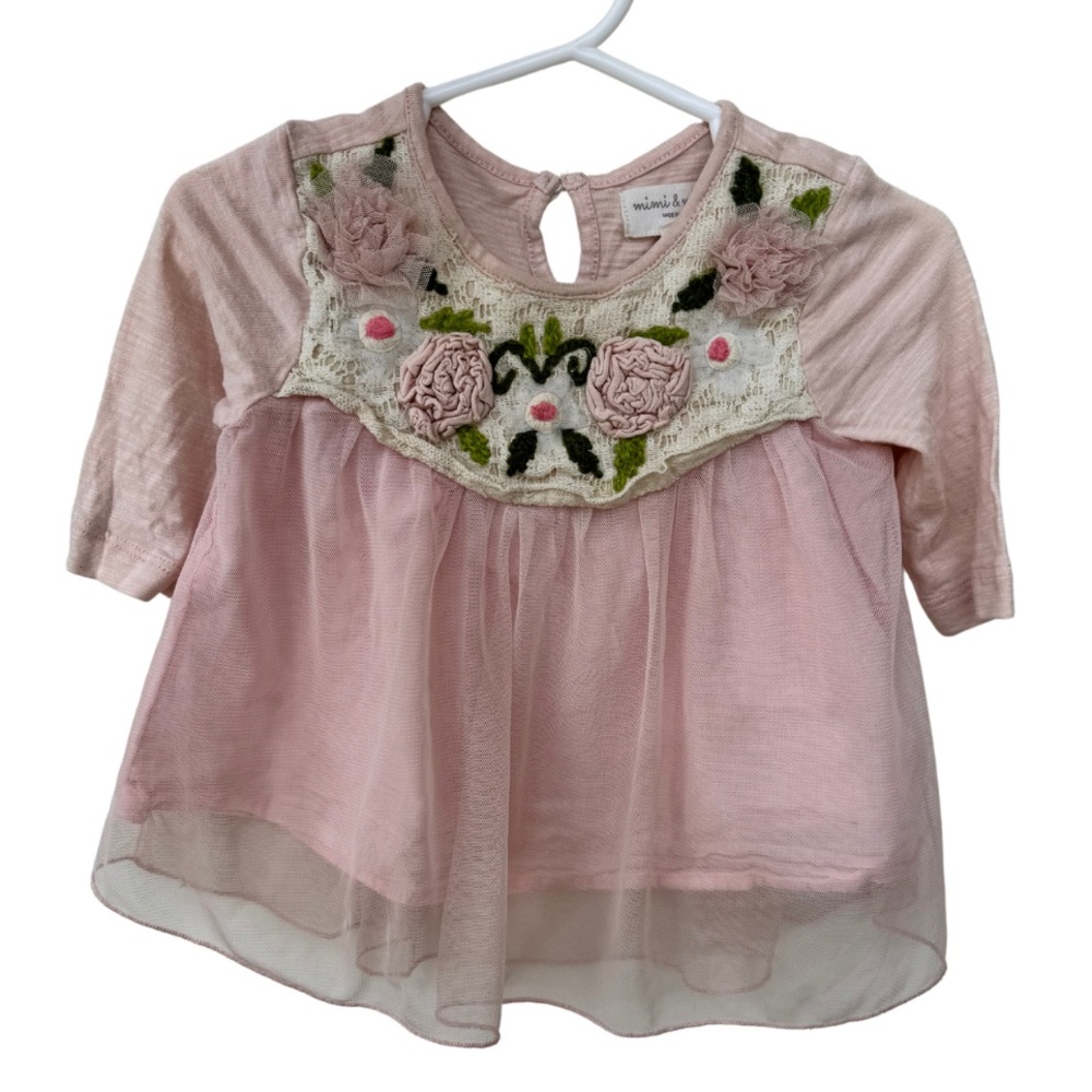 2 for $20! Mimi and Maggie pink flower detail tulle dress 3-6m EUC